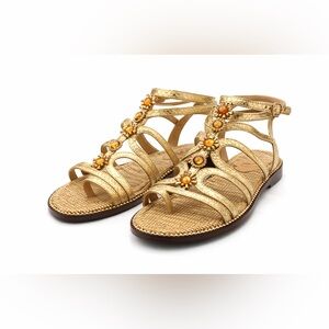 New! $160 Stunning Sam Edelman Tianna Gold Ankle Strap Sandals sz 8